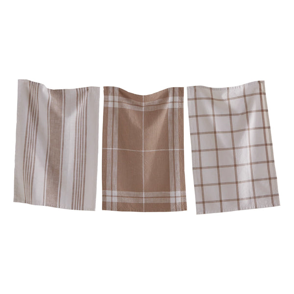 DishTowels -  set of 3 - Tan and White Linen
