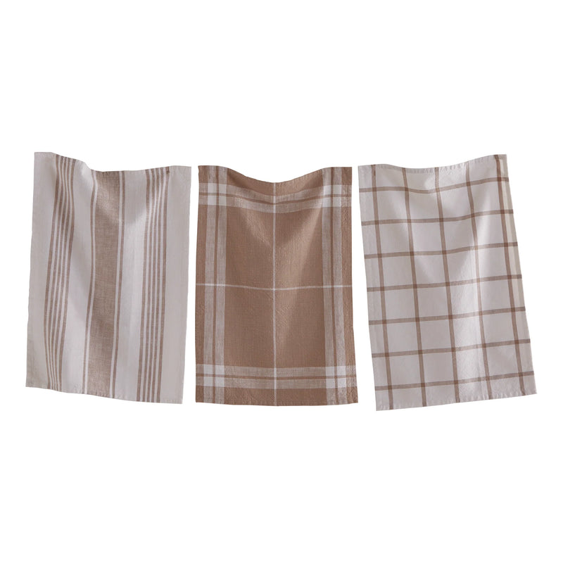 DishTowels -  set of 3 - Tan and White Linen