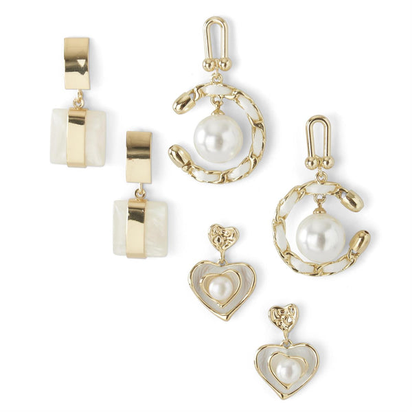 Square Pearl and Gold Earrings - each