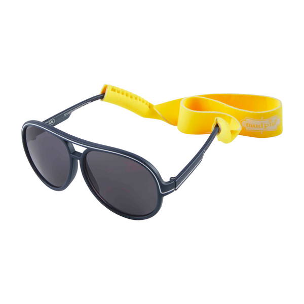 Navy Aviator Boy Sunglasses & Neoprene Neck Strap - 0 - 2 year