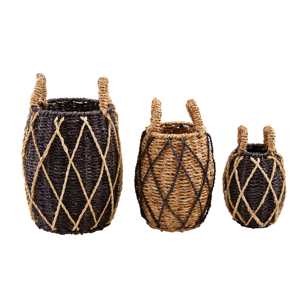 Black Seagrass Basket Set - One Set of Three