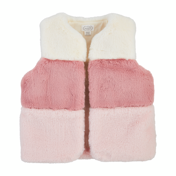 Pink Color Block Fur Vest - 4T-5T