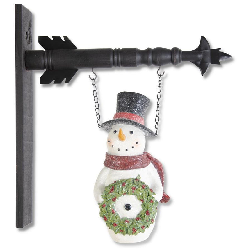 Glittered Resin Snowman with Wreath Arrow