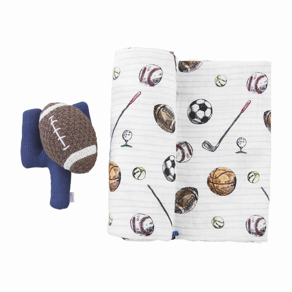 Football Swaddle and Rattle Blanket