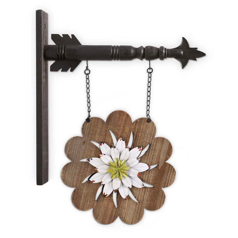 Wooden Flower with White and Green Flower Center Arrow