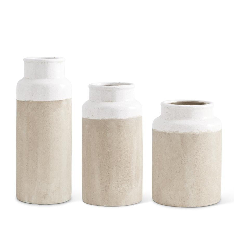 Tall Ceramic Vases with Light Cream Glazed Top - Small