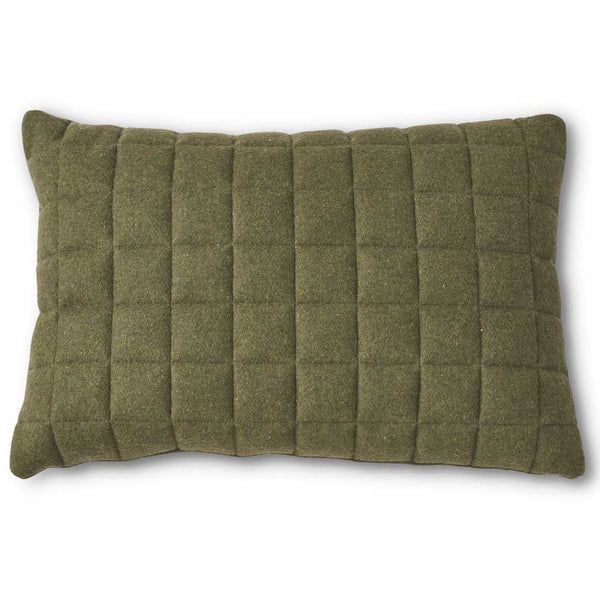 Quilted Rectangular Olive Green Wool Pillow