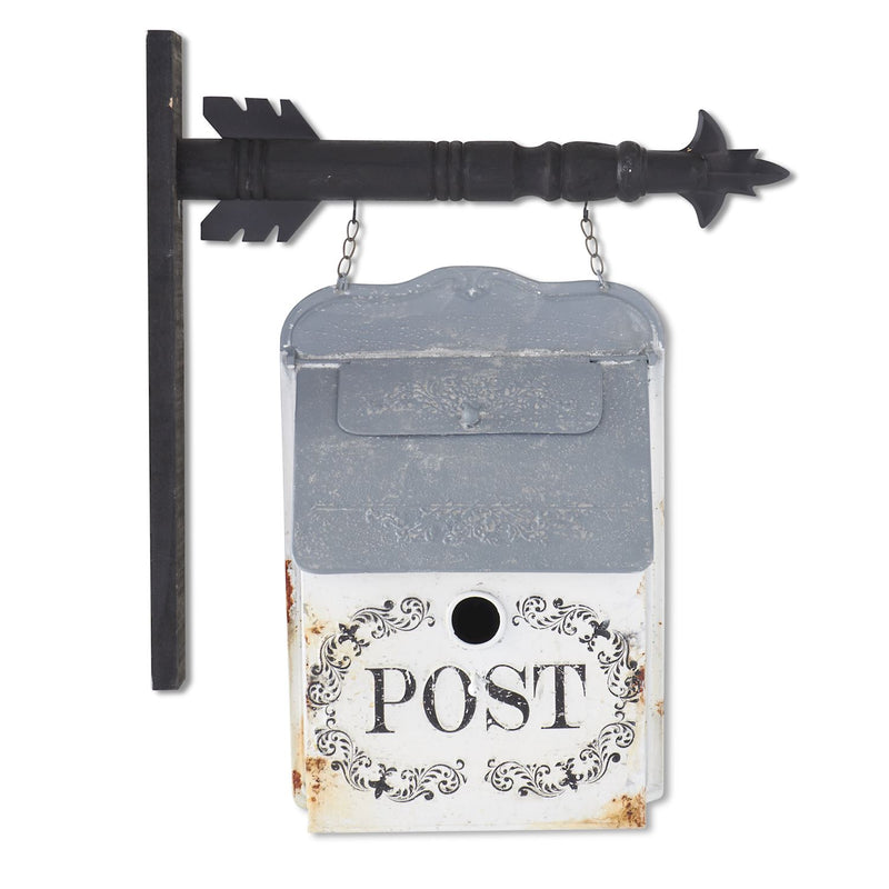 Whitewashed Metal Mailbox Bird Arrow