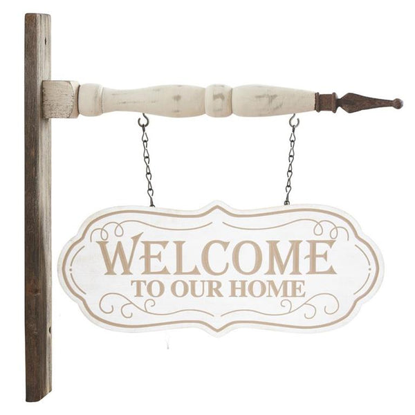 Wooden Oval WELCOME to Our Home Sign Arrow