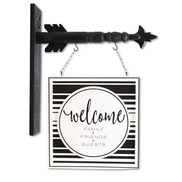 Black and White Wood Welcome Sign - 13inch