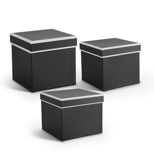 Set of 3 Black w/White Trim Square Plastic Lined Nesting Boxes
