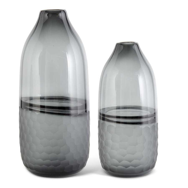 Black Transparent Glass Vases with Frosted Comb Pattern
