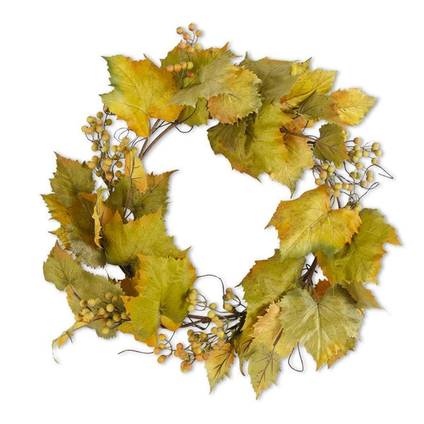 Green & Yellow Trim Grape Leaves Wreath with Twig & Berries - 26 Inch