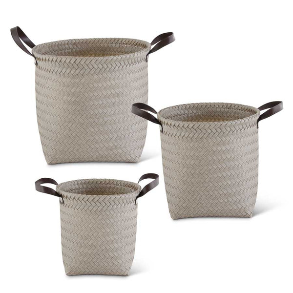 Round Brown and Cream Woven Nesting Baskets