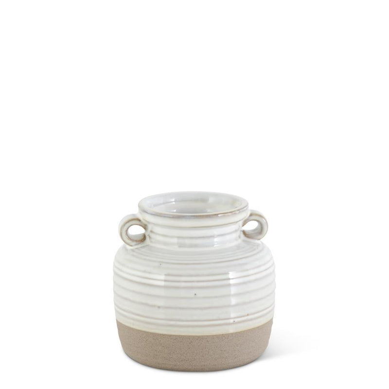 White Ceramic Double Handled Pot With Unglazed Bottom