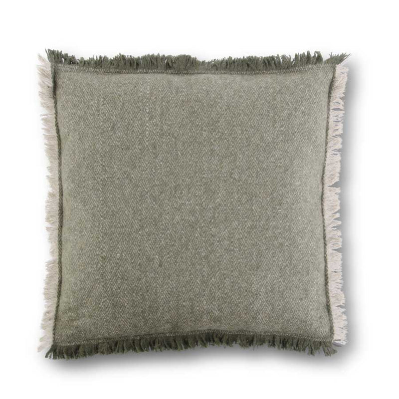 Green & Tan Diamond Pattern Wool Blend Pillow