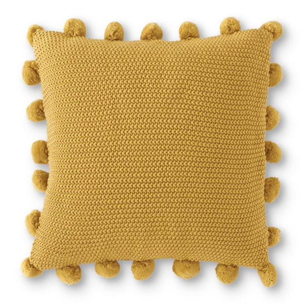 Yellow Moss Stitch Knit Pillow with Pom Pom Trim - 21 inch
