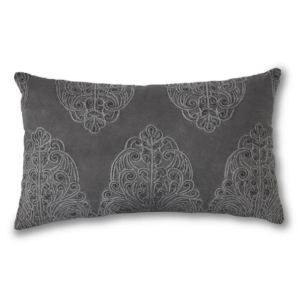 Rectangular Gray Cotton Pillow with Embroidered - 20 Inches
