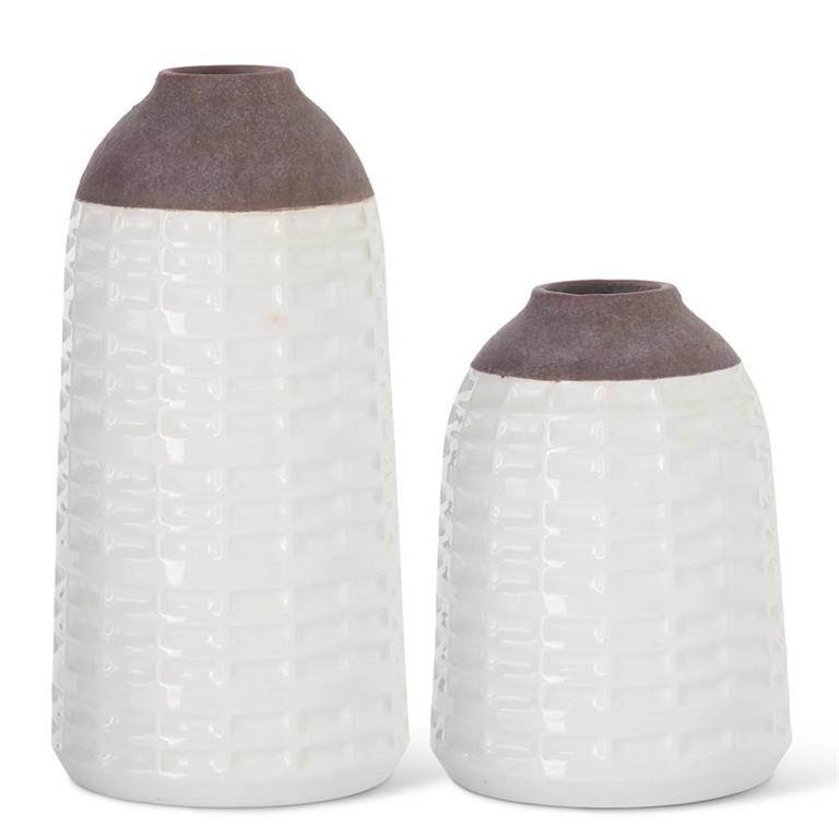 White Large Glazed Stoneware Vases with Unglazed Rim