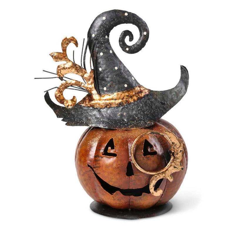 Metal Jack O'Lantern with Witch Hat