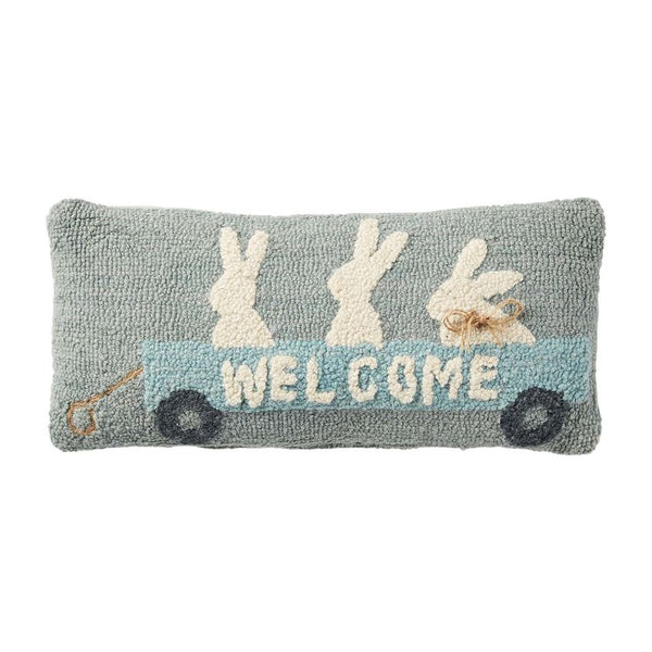 Bunnies In Wagon Hooked Pillow
