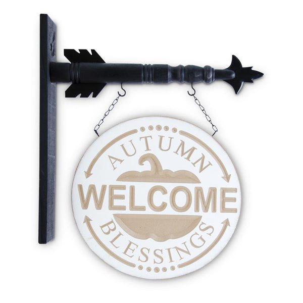 Round Cream Wood Engraved Welcome Arrow - 12.5 Inch