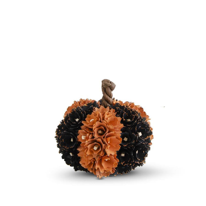 Orange & Black Shaved Wood Pumpkin - 5 inch