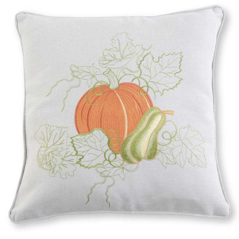 Square Pumpkin & Gourd Embroidered Pillow