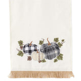 Cream Canvas Table Runner with Applique Pumpkins and Jute Fringe - 72 Inch