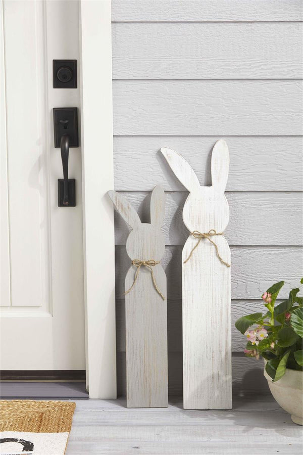 Large White Bunny Wood Plank Decor