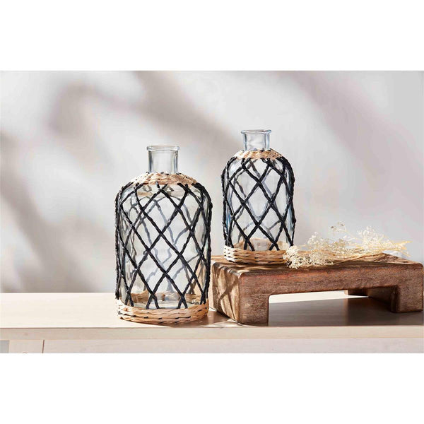 Large Black Wrapped Glass Vase