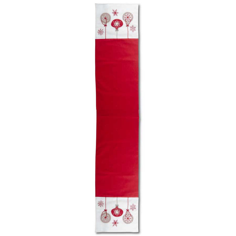 70 Inch White/Red Cotton Runner w/Felt Ornaments & Snowflakes 70"H x 13"W