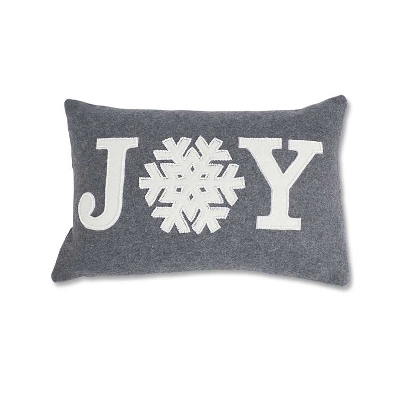 Gray Wool Rectangle Beaded Joy Snowflake Pillow