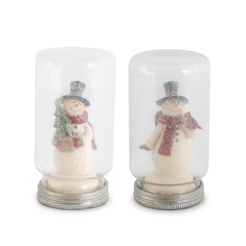 Glittered Resin Vintage Snowmen In Glass Jar