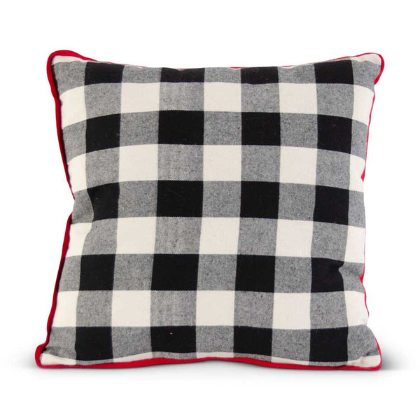 Black and White Buffalo Plaid Square Pillow with Red Piping