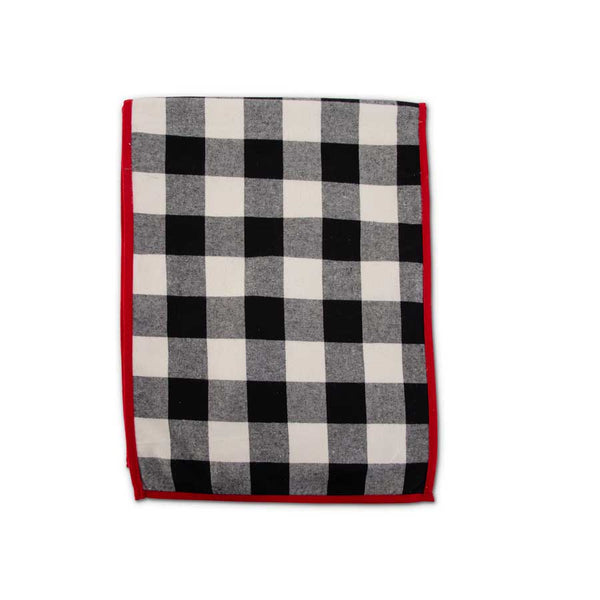 Black and White Buffalo Plaid Runner with Red Piping