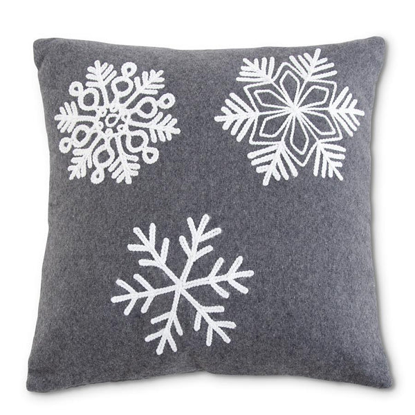 Snowflake Gray and White Square Wool Pillow