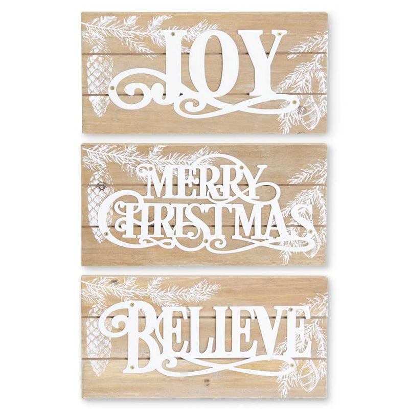 Believe Wood Slat Christmas Sign with Enamel Cutout