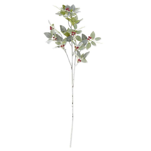 Glittered & Flocked Fittonia Stem with Red Berries - 36 Inches