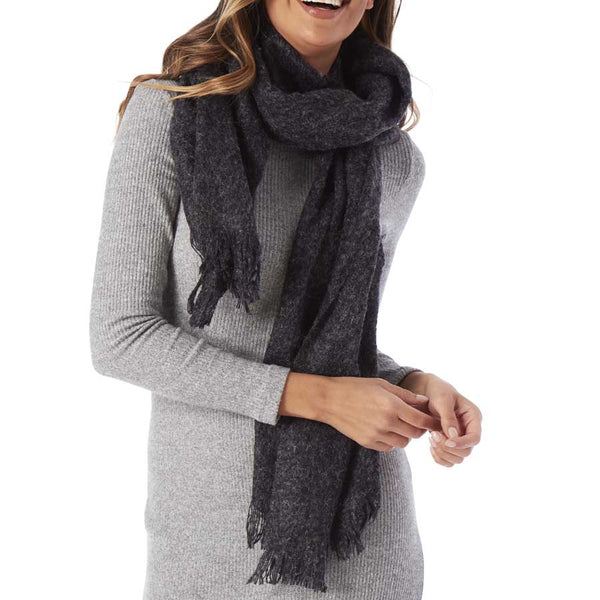 Black Woven Soft Touch Scarf with Fringe