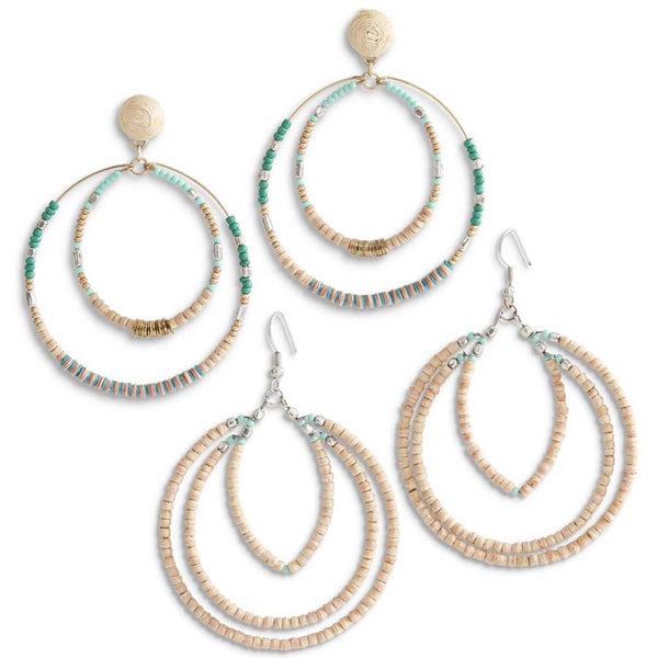 Wooden Turquoise Bead Earrings