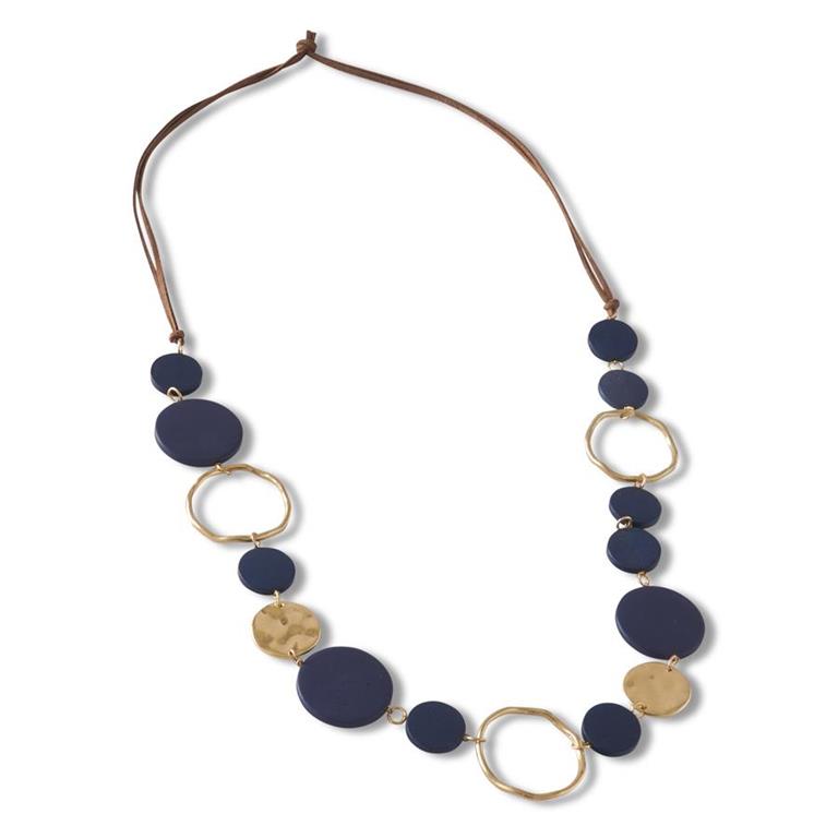 Navy Wood and Gold Necklace