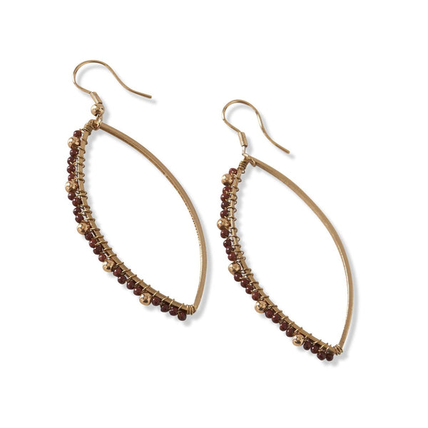 Seed Beaded Oval Hoop Earrings - Brown