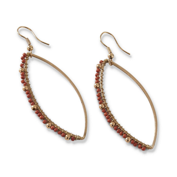 Seed Beaded Oval Hoop Earrings - Rust