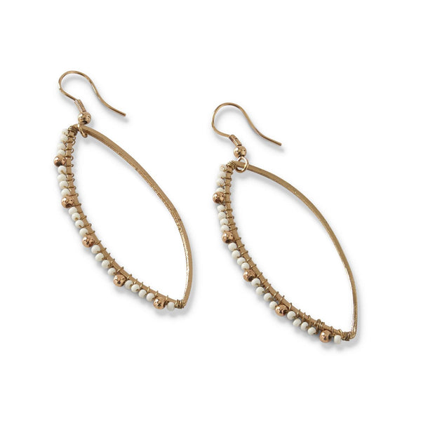 Seed Beaded Oval Hoop Earrings - White