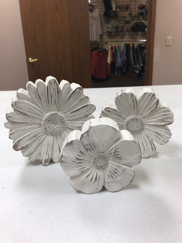 Daisies Whitewashed Tabletops - Set of 3