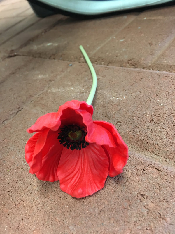 Red Real Touch Poppy Flower Stem