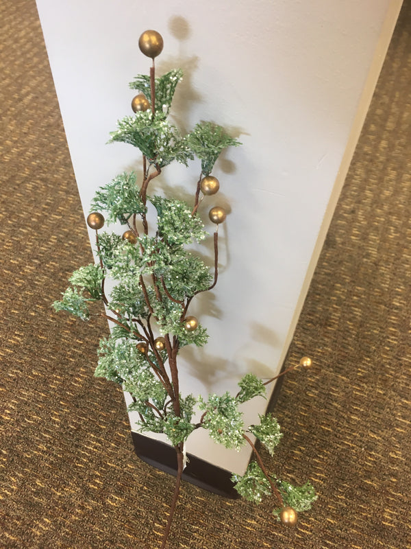 Green Glittered Stem with Gold Balls