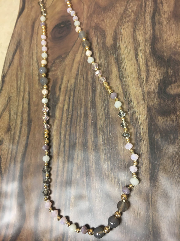 Gold Knotted Multi Pink Bead Necklace