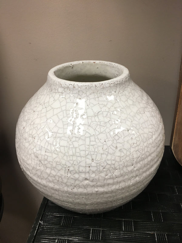 10 inch white Ceramic Round Crackled Vase